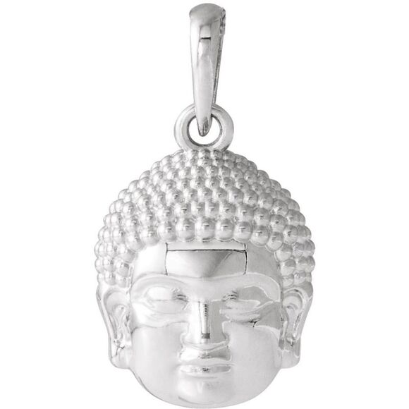14k White Gold Small 2D Buddha Head Pendant, 10mm (3/8 Inch)